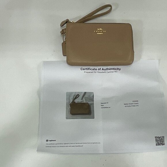 Coach with COA  Double Corner Zip Wristlet Leather Card Wallet Taupe - Picture 4 of 9